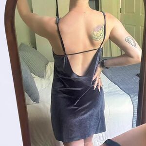 Pull&Bear Navy velvet mini dress with spaghetti straps and back cutout